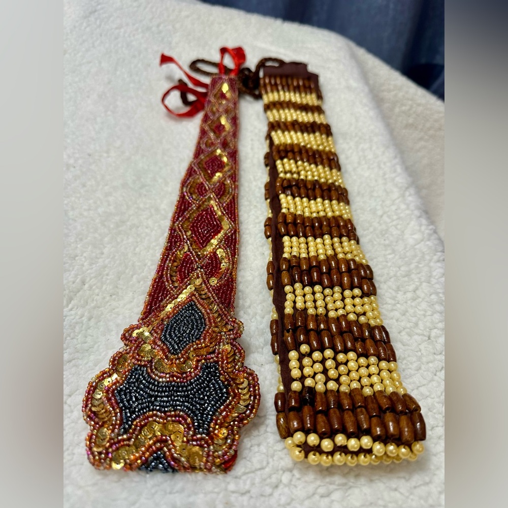 Vintage Beaded Women's Belts Lot - Red and Brown Dead-stock New in package Y2K - Picture 2 of 6